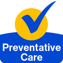 Blue checkmark inside yellow circle. The label reads: Preventative Care